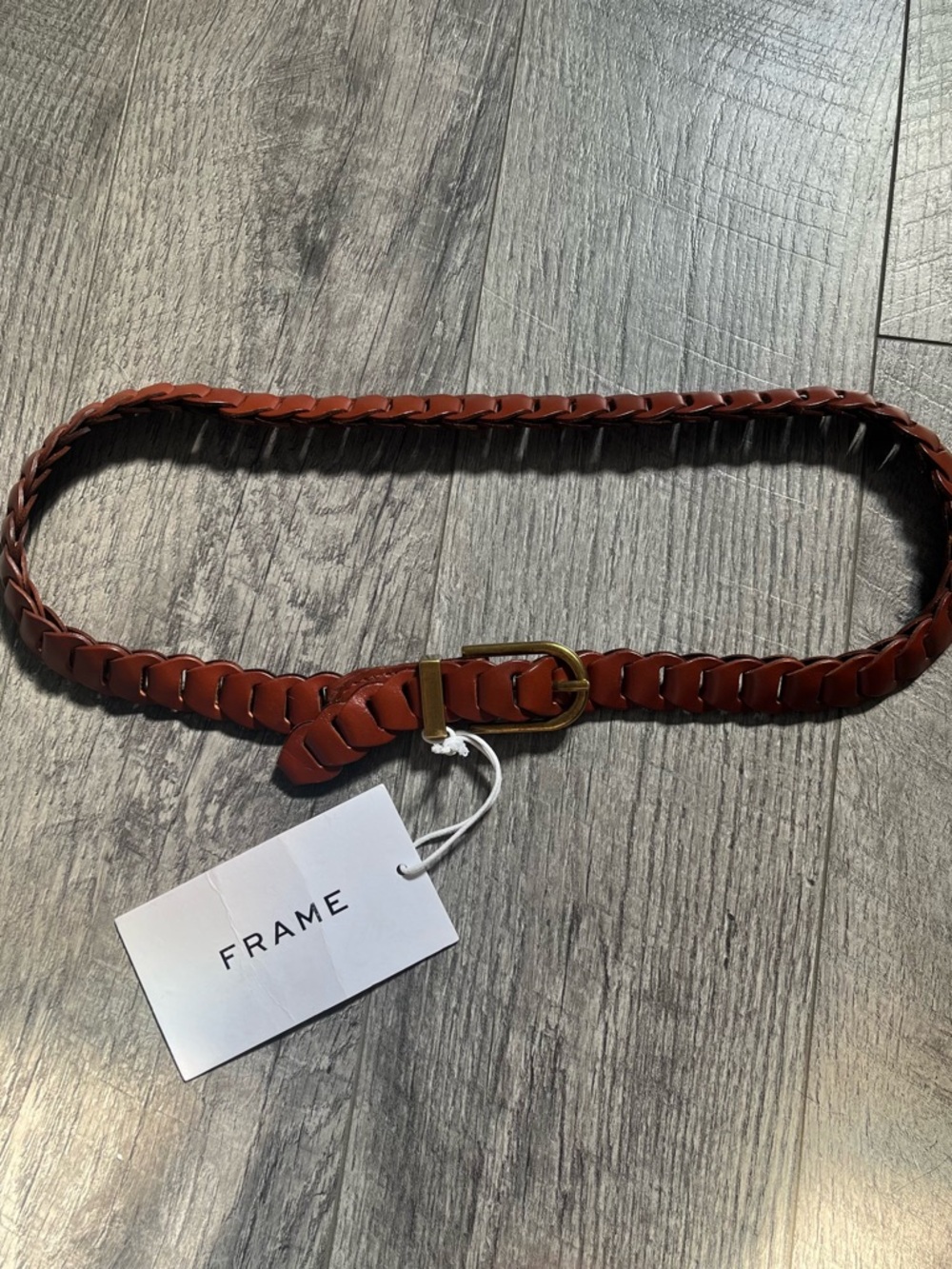 NWOT FRAME Braided Leather Belt in Chestnut with Gold Buckle ONESIZE